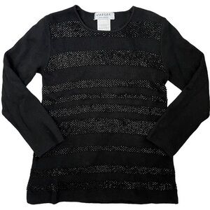 Jaeger London Vintage Black Wool Beaded Stripes Women’s Pullover Sweater